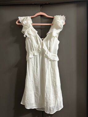 Francesca’s White Ruffle V-Neck Dress